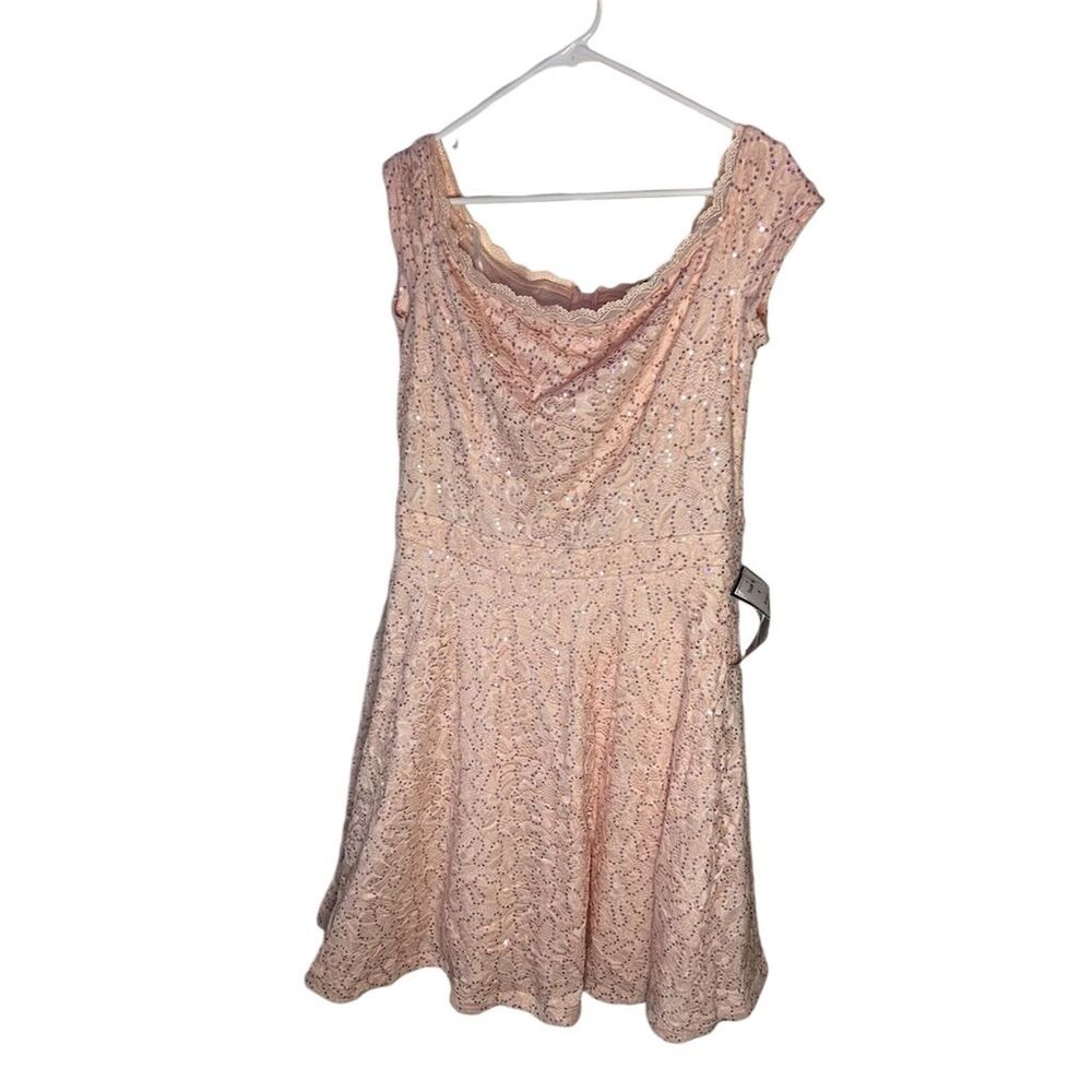 B. Darlin Plus Size 16 Pink Sequined Lace Skater Mini Dress